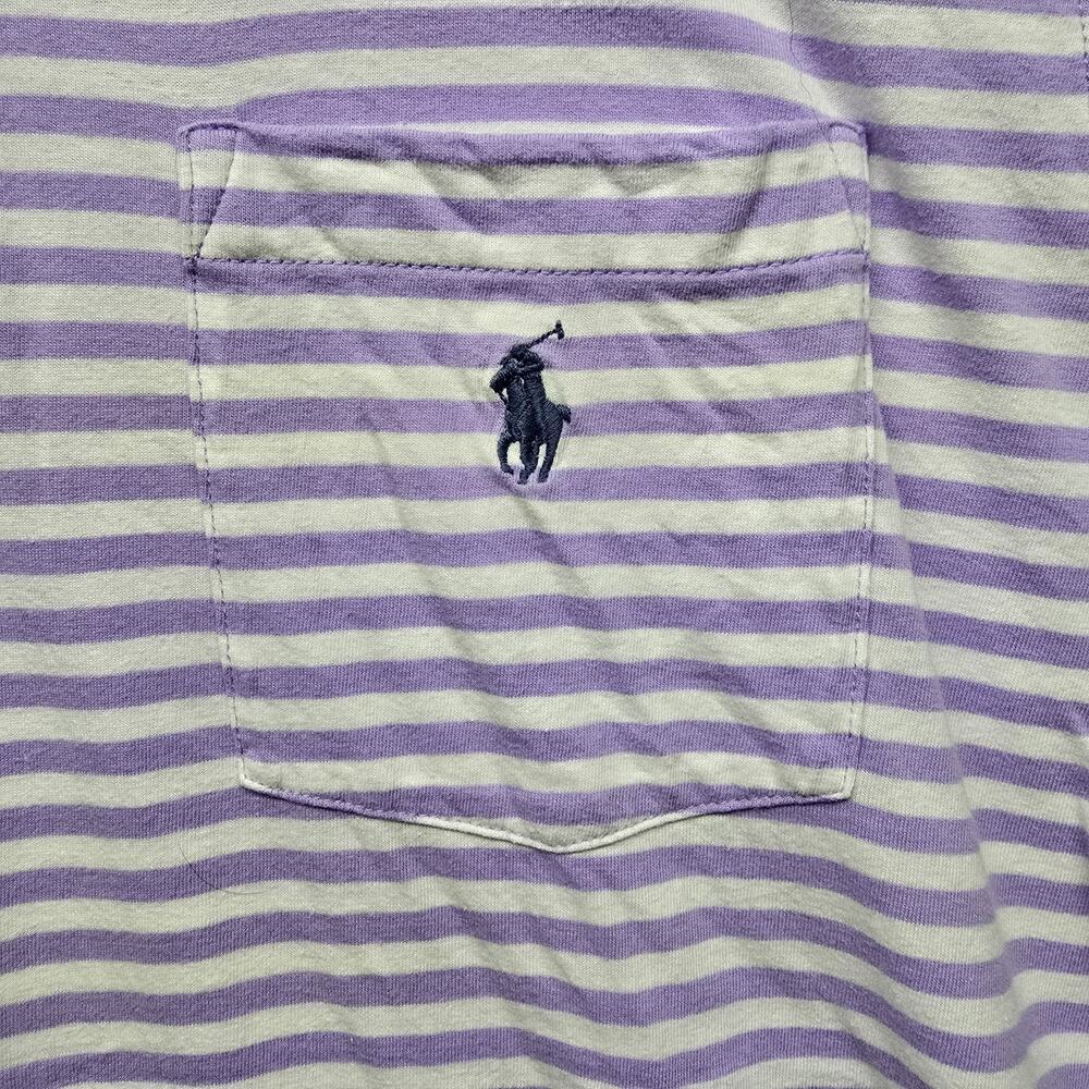 Polo Ralph Lauren Polo Shirt Mens Medium Purple White Striped Cotton Pocket - Picture 3 of 7